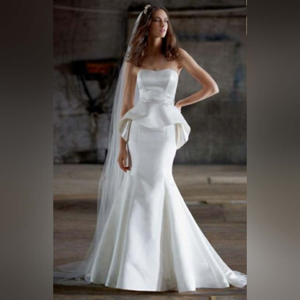 David's Strapless peplum bridal gown wedding dress plus size + Bolero 16W cy